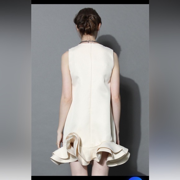 CHICWISH Women's Beige Silky Peplum Ruffled Shift Party Dress Large - Picture 4 of 7